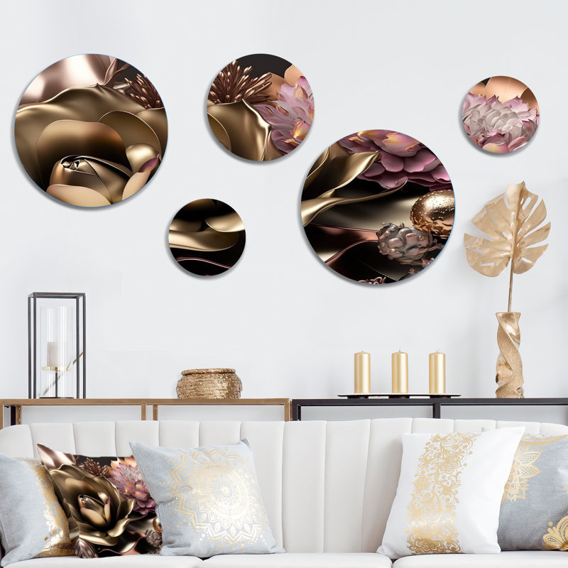 Ensemble de 5 décorations murales roses et dorées Glam IV