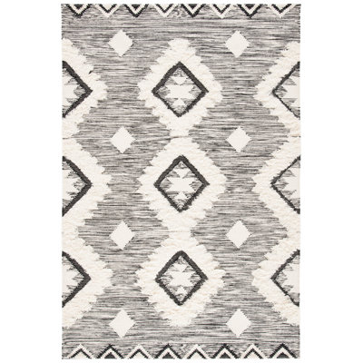 Amelio Hand Woven Wool/Cotton Geometric Rug in Ivory/Black