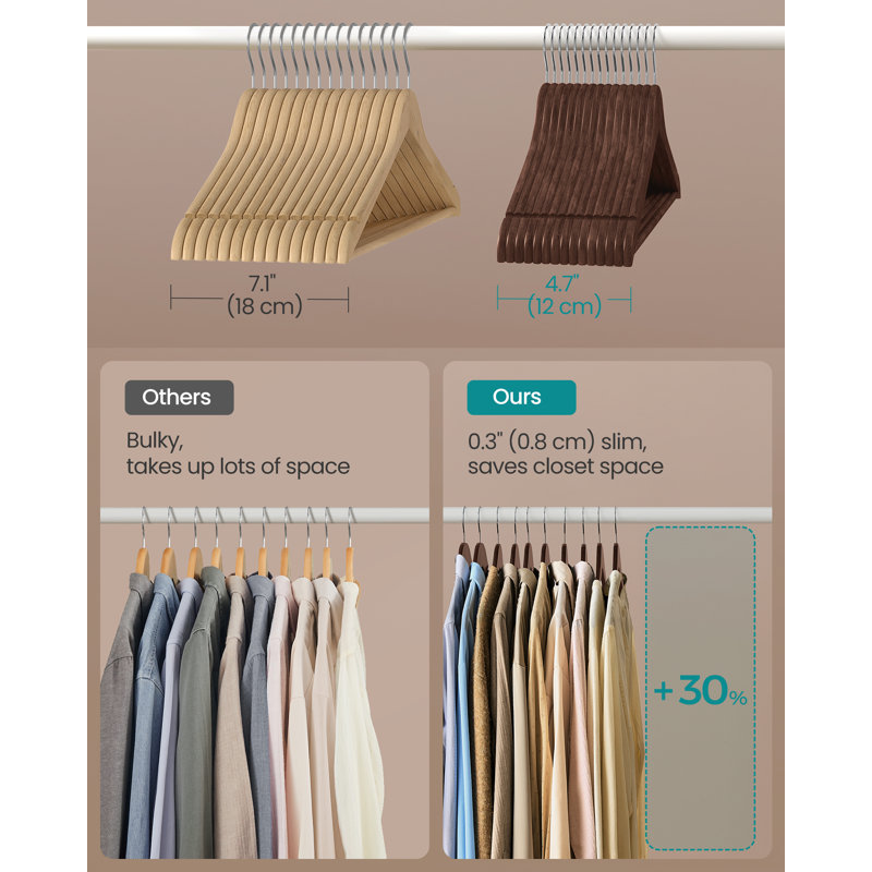 Cintres en bois, paquet de 30, cintres, barre à pantalons, crochets pivotants à 360 °, bois de bouleau massif, pour vestes, chemises, manteaux