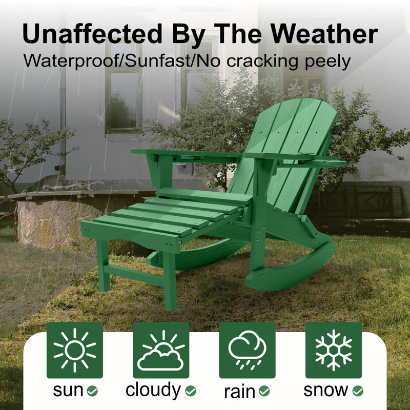 4-in-1 Multifunctional Folding Adirondack Rocking Chair with Retractable Ottoman(Set Of 2), Green