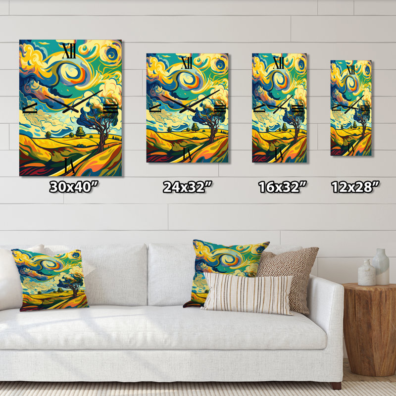 Horloge murale tourbillonnante d'arbre vibrant en campagne I, Petit