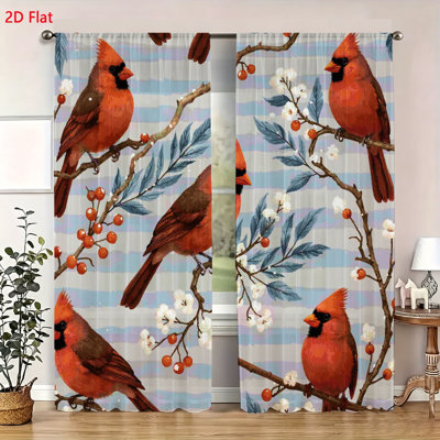 2 Pack Cardinal Bird Window Curtains Rustic Winter Nature Pattern Drapery Panels for Living Room Bedroom Farmhouse Seasonal Home Decor Window Treatment