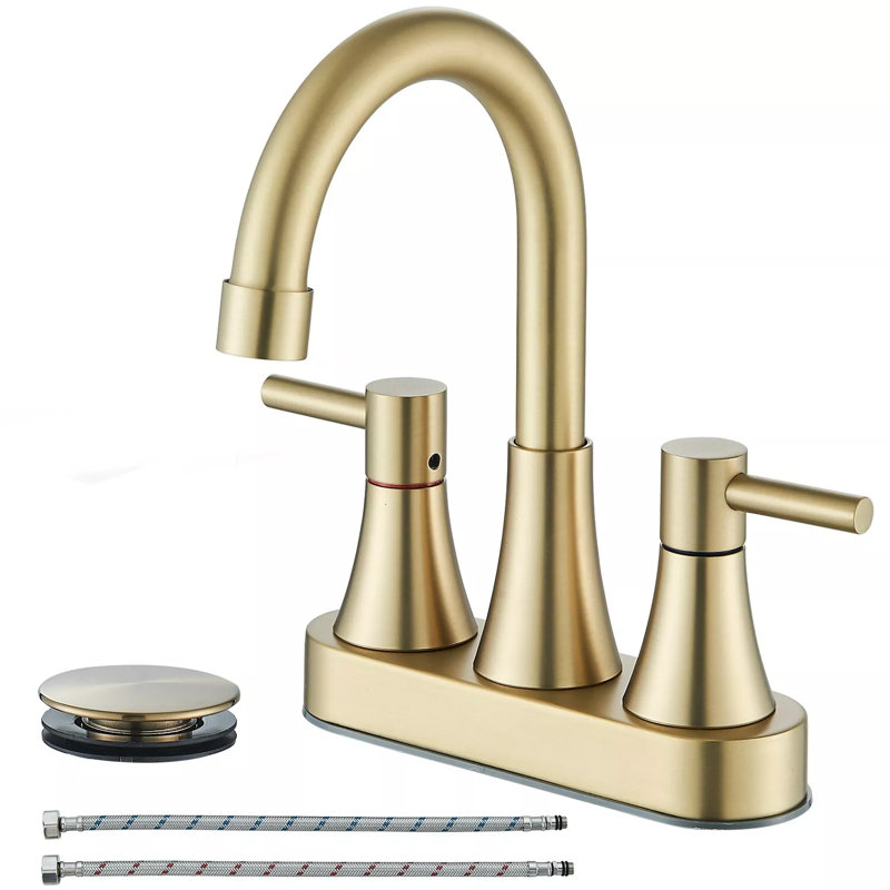 Deck Mounted 2-handle Bathroom Faucet with Drain Assembly