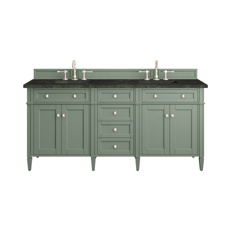 Brittany 72" W Double Vanity, Smokey Celadon, Phantome Eclos, 8" Widespread