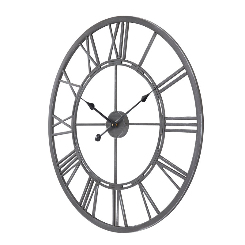 Oversized Roman Round Wall Clock, 27 Diameter, Gray