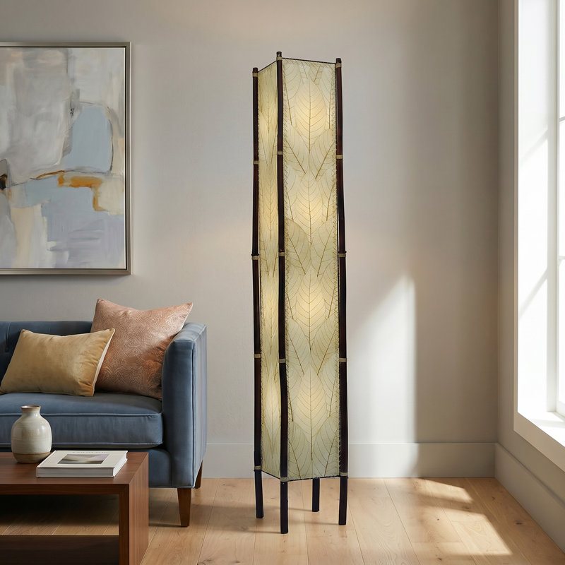 Quintan 72'' Black Column Floor Lamp, Natural