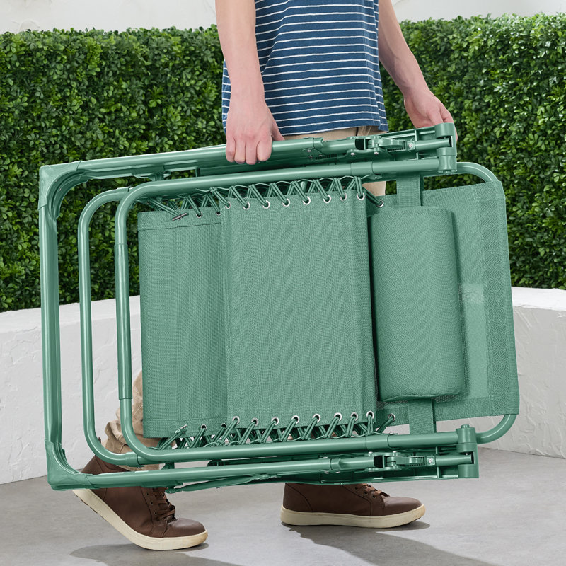 Monochromatic Zero Gravity Chair, Folding Patio Recliner W/Side Tray, Headrest, Seafoam