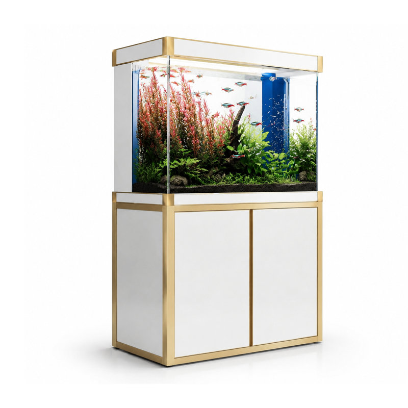 Réservoir d'aquarium rectangulaire, Blanc / Doré, 100 gallons (H 61 po x l 39,4 po x P 19,7 po)