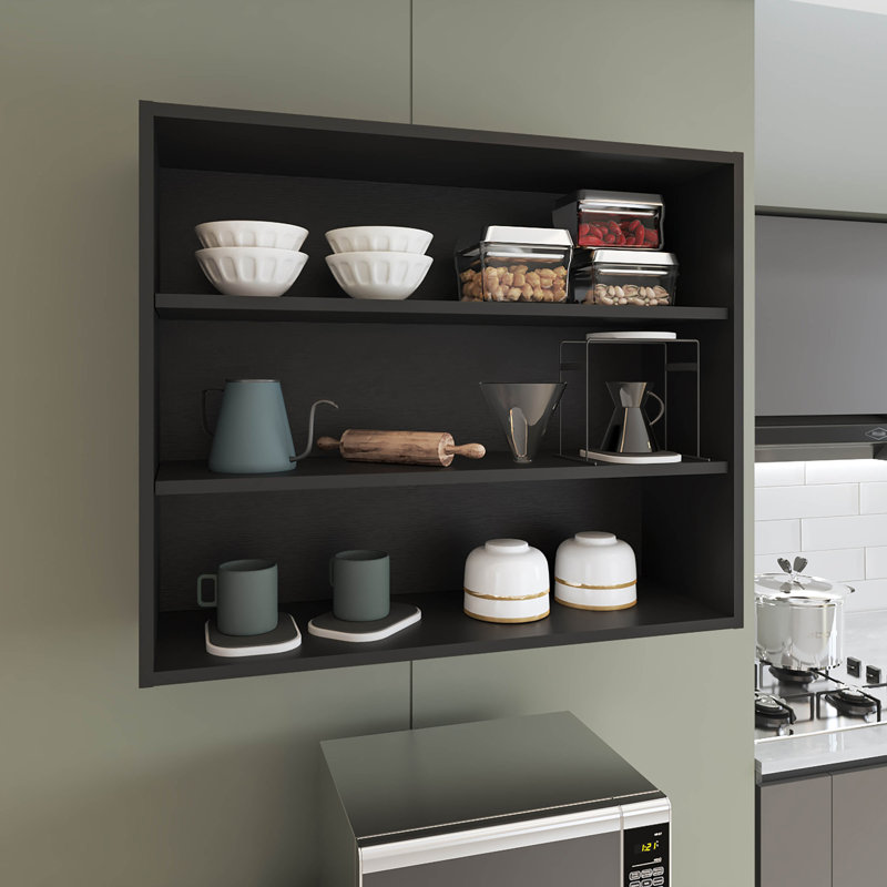 Chinle Wall Cabinet in Melamine with Open Storage, 30" H x 36" W x 12" D, Black