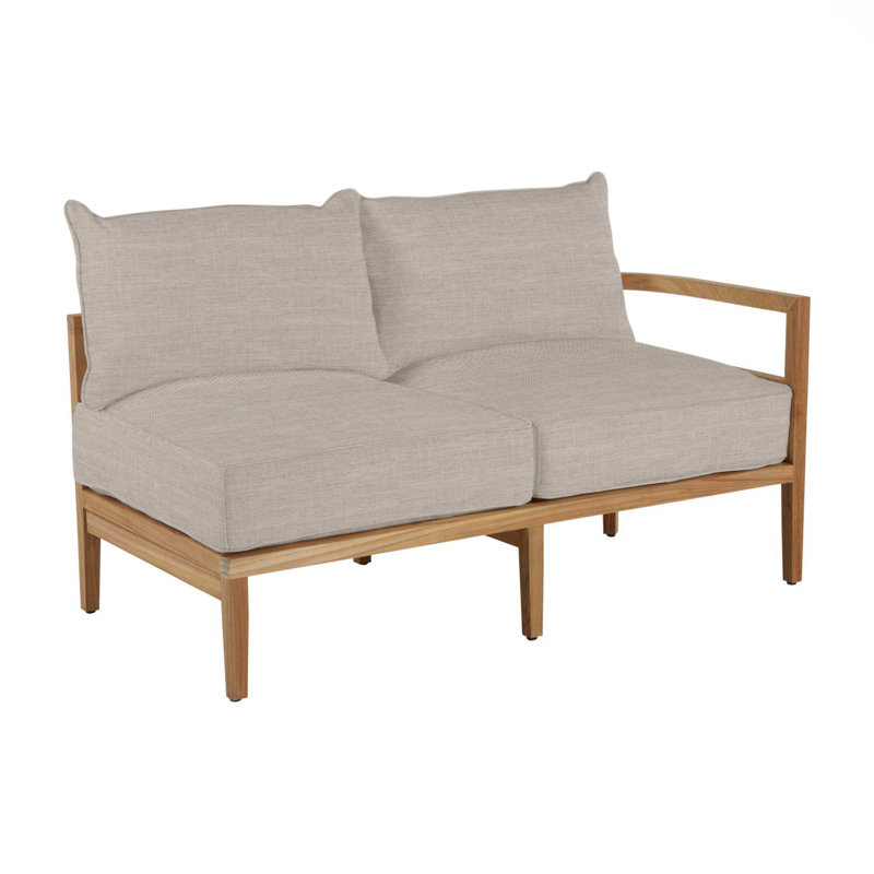 Santa Barbara Teak Right Arm Facing - Natural Teak, Natural Teak, Dove Sunbrella® Linen, Welt + Standard fill