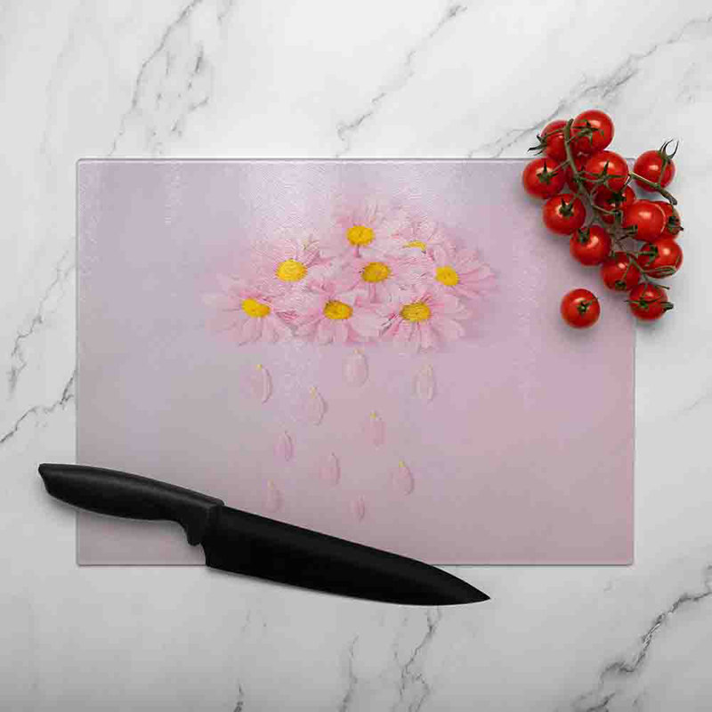 Raining Daisy Cloud Glass Chopping Board