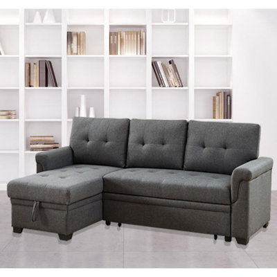 Canapé-lit modulaire réversible en lin avec méridienne avec rangement