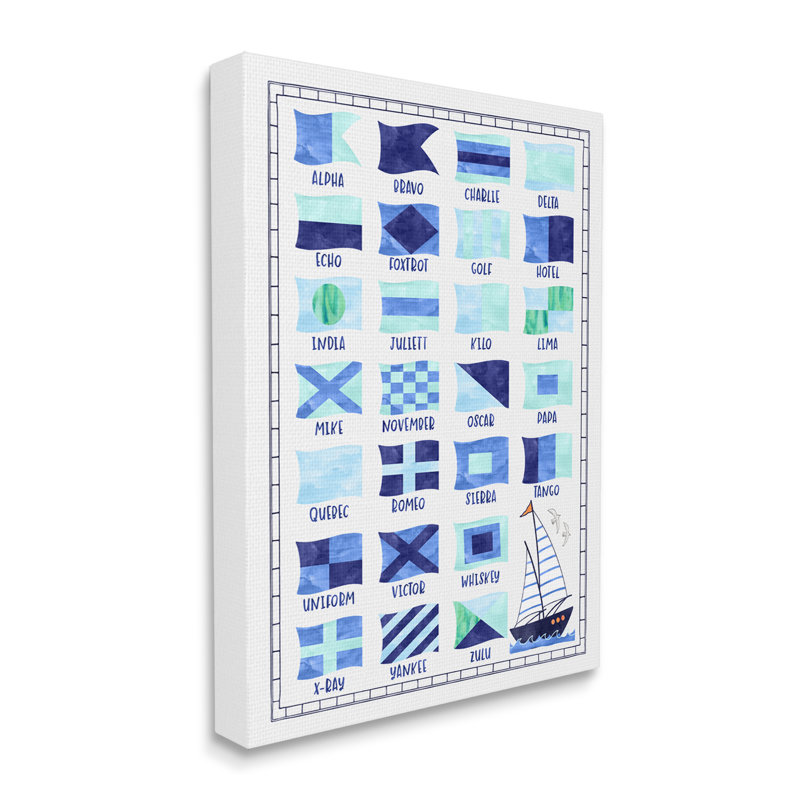 «Blue Nautical Flag Sailing Maritime Symbols Table» par Erica Billups - impression, Toile tendue, H 20 po x l 16 po