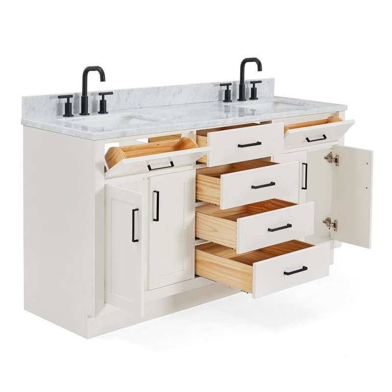 67 in. Double Vanity, Rectangular, White, 67"