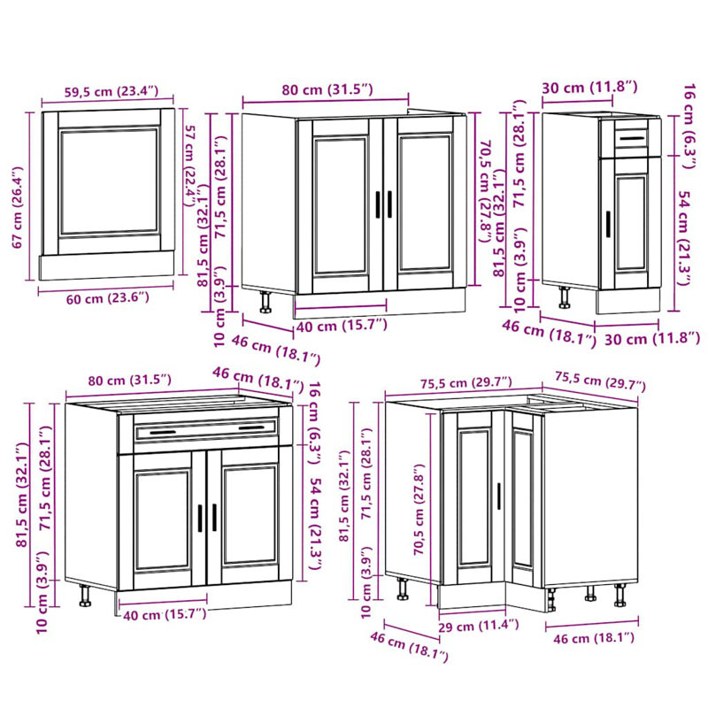 Maribeth 11 Piece Kitchen Cabinet Set, Concrete Grey
