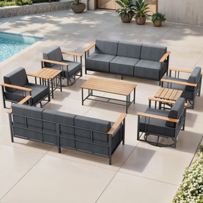 9-Piece Outdoor Wicker Patio Set With Sofa, Swivel Rockers & Coffee Table
