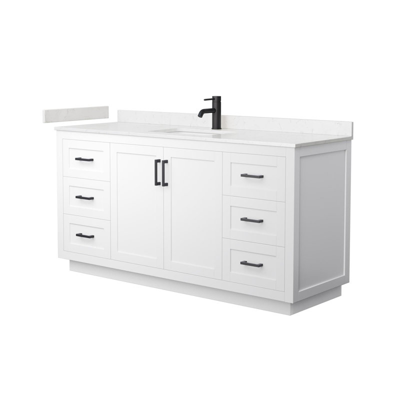 Miranda 66" Freestanding Single Bathroom Vanity with Cultured Marble Top, Carrara Cultured Marble, White, Matte Black