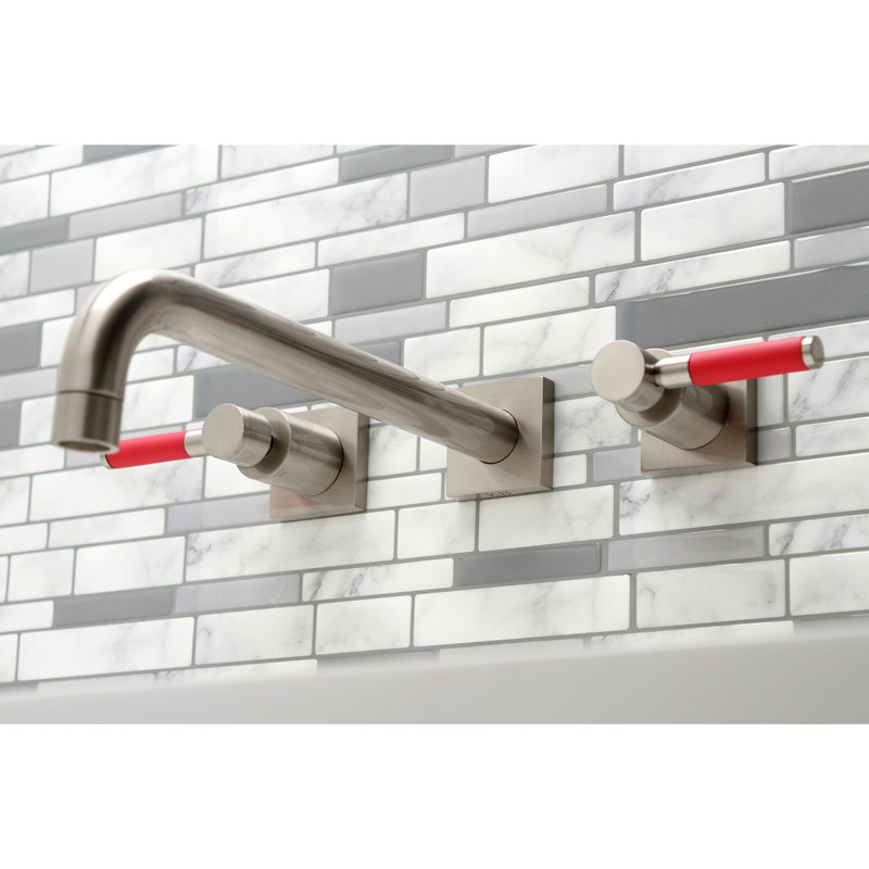 Kingston Brass Kaiser Two-Handle 3-Hole Wall Mount Roman Tub Faucet, Brushed Nickel
