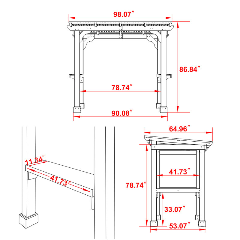 Solid Wood Grill Gazebo, Carport Gazebo with Hardtop Steel Roof 8x5Ft, 8 ft x 5 ft