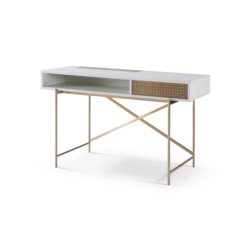 Waneta Metal Base Secretary Desk, Bronze, White
