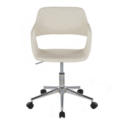 Chaise de travail contemporaine en métal chromé et similicuir crème