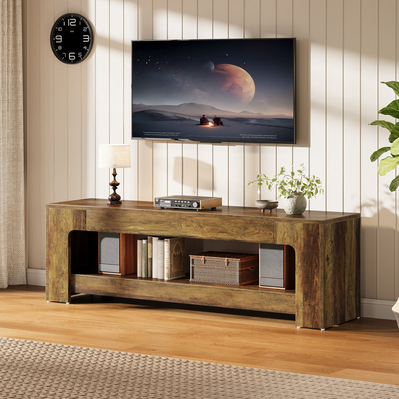 Console 63 po avec tablettes de rangement, meuble télé pour téléviseur de 75 po ou moins 63 po