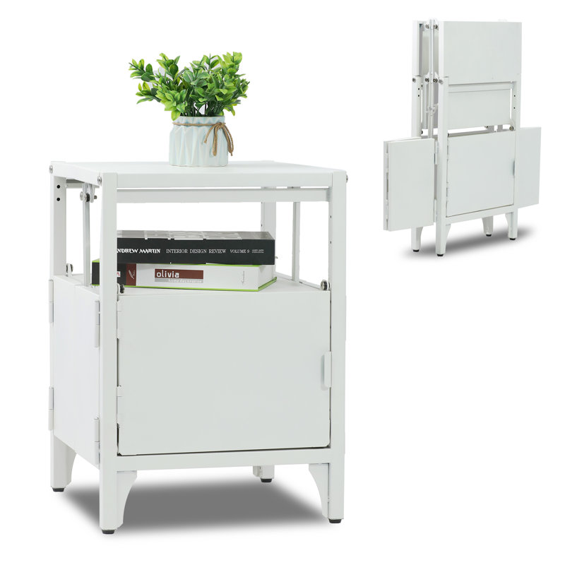 Table de chevet pliable en métal, Blanc