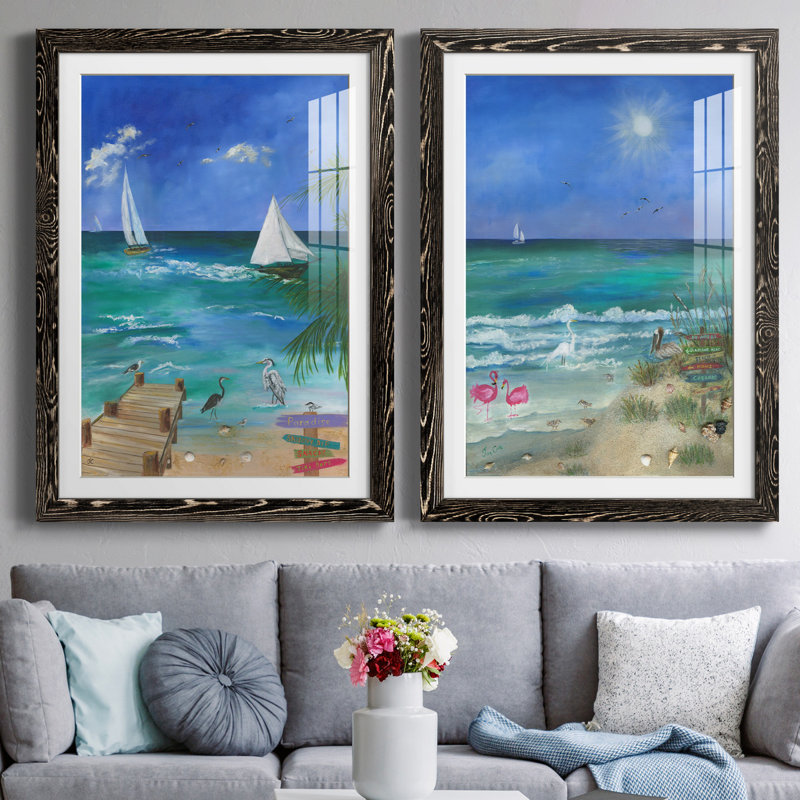 Plaisir amusant plage I - 2 pièces, reproduction d'art, H 31,5 po x l 47 po x P 1,5 po, Blanc, H 31,5 po x l 47 po x P 1,5 po