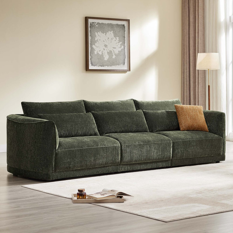 Canapé modulaire incurvé en chenille 119 po 3 places avec coussins en duvet 119 po, Vert forêt