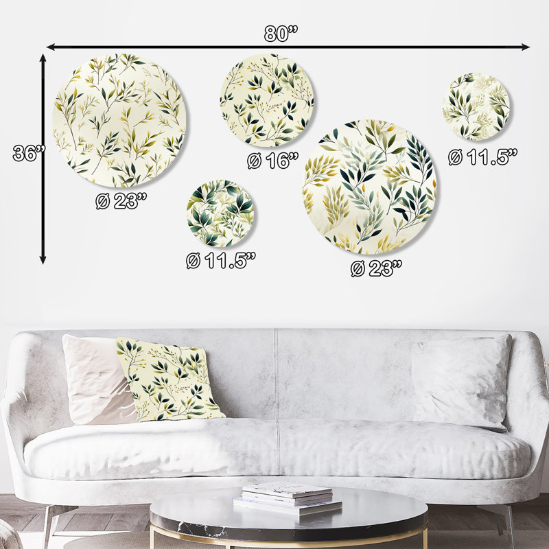 Zen Leaves Green and White Metal Wall Art Set