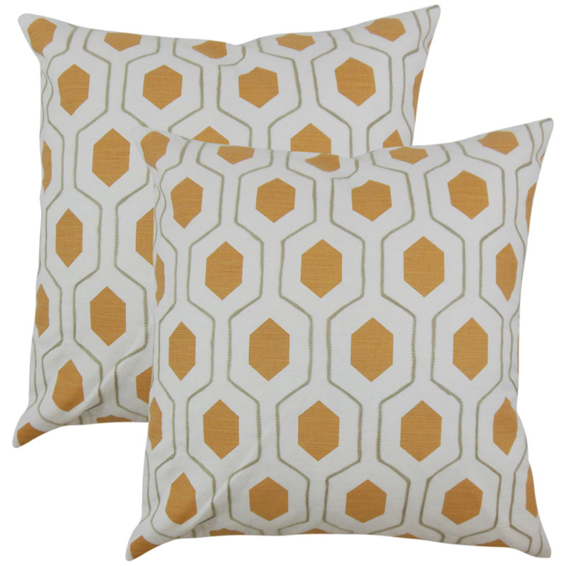 Geometric Feather Reversible Throw Pillow, Orange