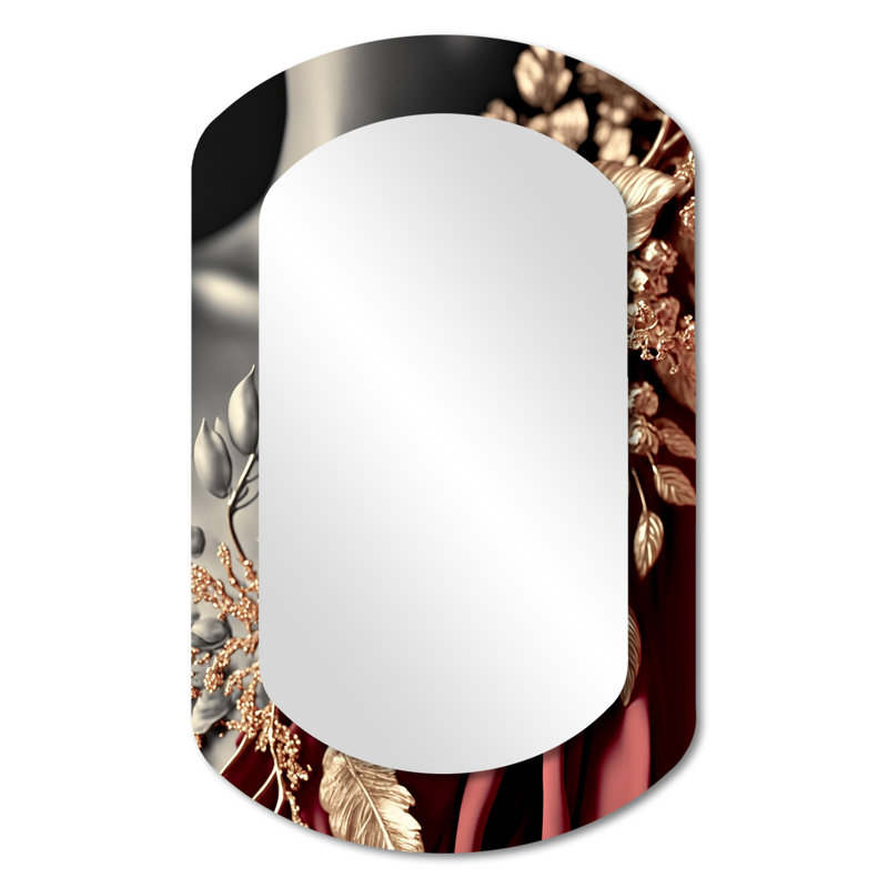 Hooten Vintage Glam Rose IV - Floral Cylinder Decorative Mirror, Traditional Asymmetrical Wall Mirror, Printed Metal Art