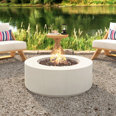 50,000 BTU Round Outdoor Gas Fire Pit with Adjustable Flame, Lava Rocks & Cover