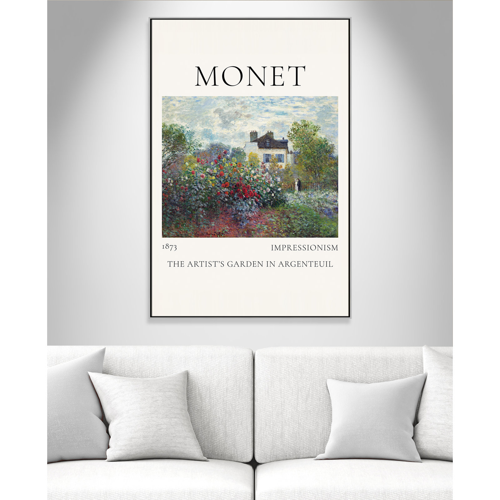 Artists Garden in Argenteuil Print by Claude Monet, No, 61.5" H x 41.5" W x 2" D, Silver Floater Frame