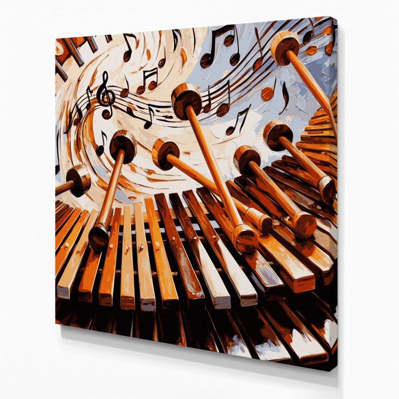 «Music Marimba», art mural sur toile noire, H 12 po x l 12 po
