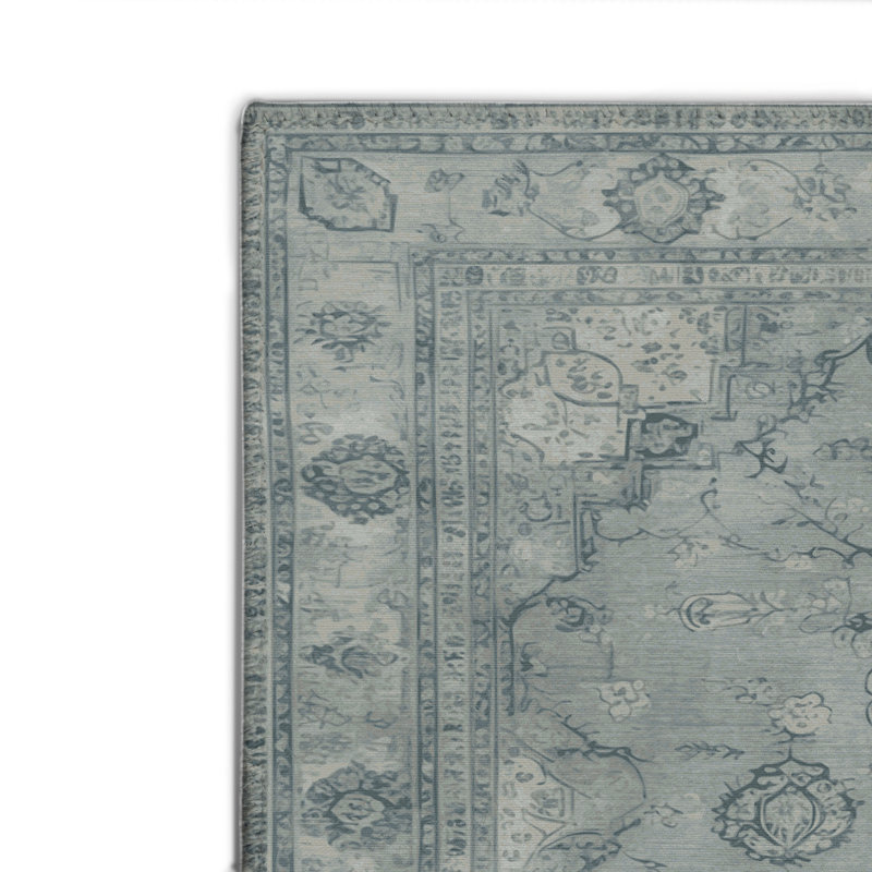Tabriz Green Indoor and Outdoor Area Rug, Rectangle 4' x 6'