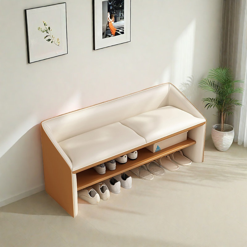 39.4in Multi-functional Shoe Storage Bench, Beige/Orange