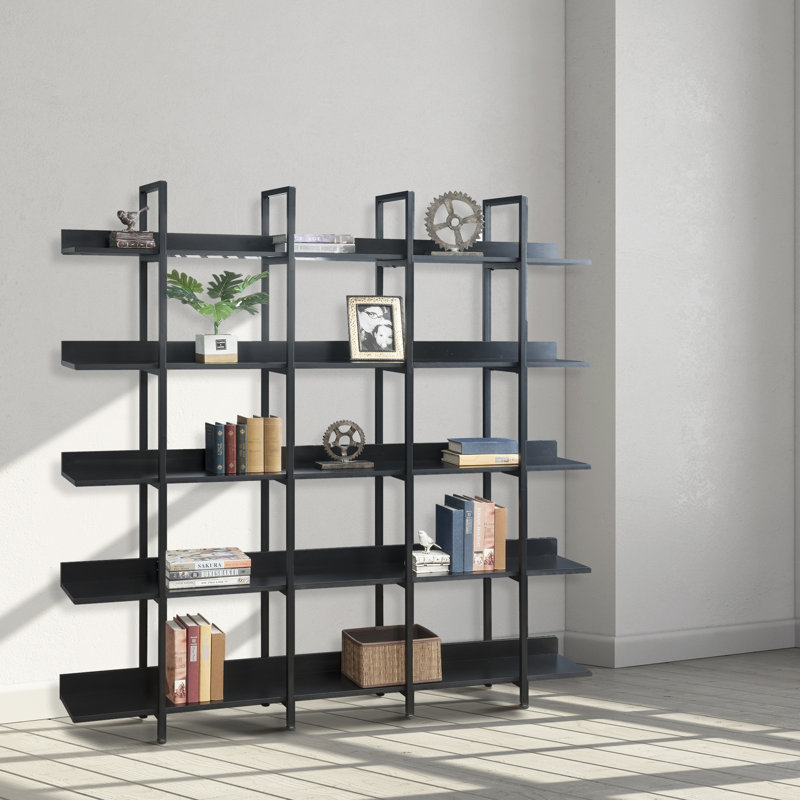 Herc 70.89" H x 70.89" W Modern Freestanding 5- Tier Bookcase, For Indoor Use, Black