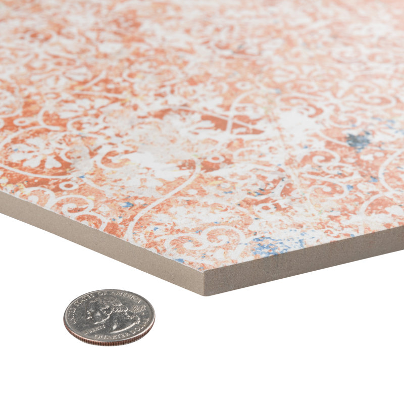 Emotion 9.88 " x 11.25" Porcelain Patterned Wall & Floor Tile, Red