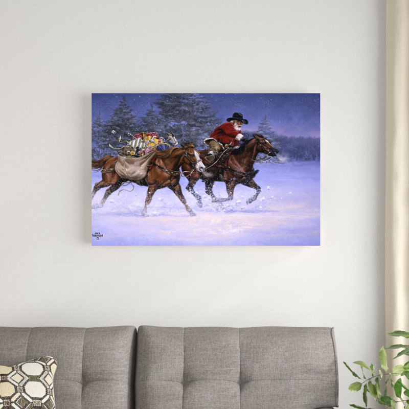 «Christmas Rush» par Jack Sorenson - peinture sur toile tendue, H 24 po x l 36 po