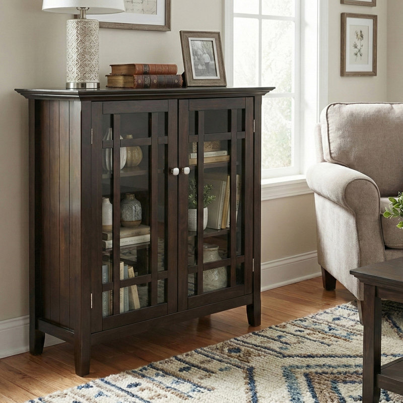 Bedford 39"W Solid Wood Transitional Medium Display Cabinet with Glass Doors and Adjustable Shelves, Dark Tobacco Brown