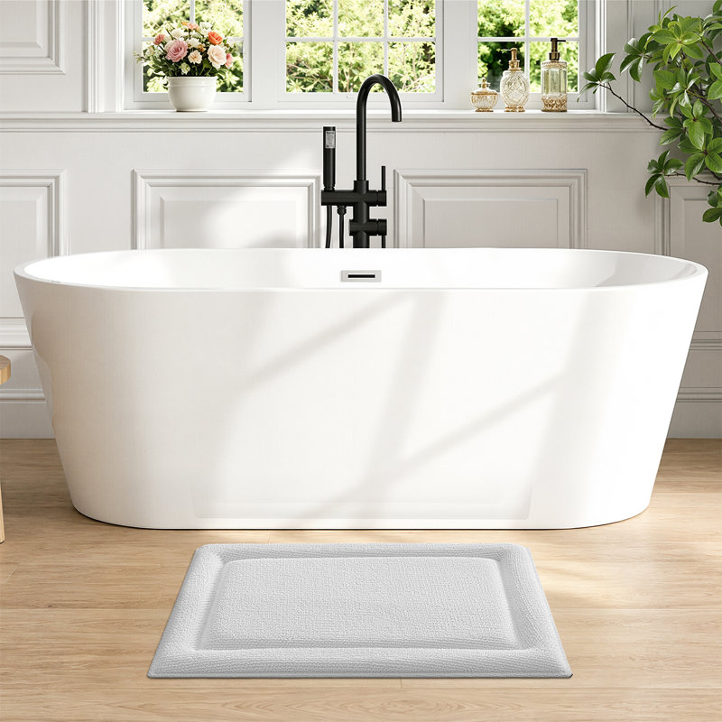 Tapis pour salle de bain en mousse viscoélastique blanche antidérapante 16 po x 24 po, Simple - l 16 po x L 24 po, Blanc