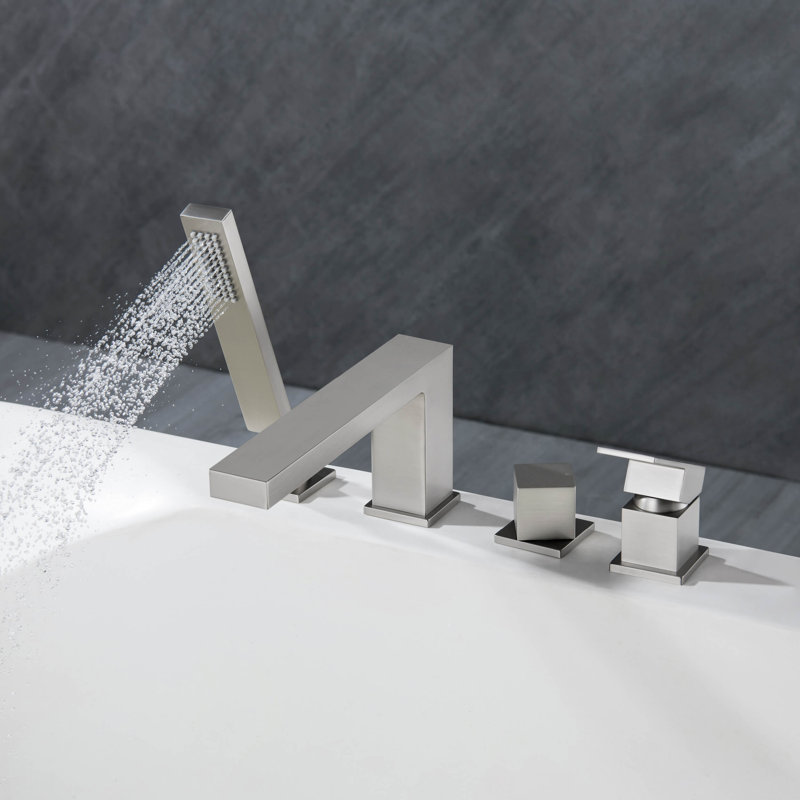 Cube Deck Tub Filler with Diverter, Brushed Nickel