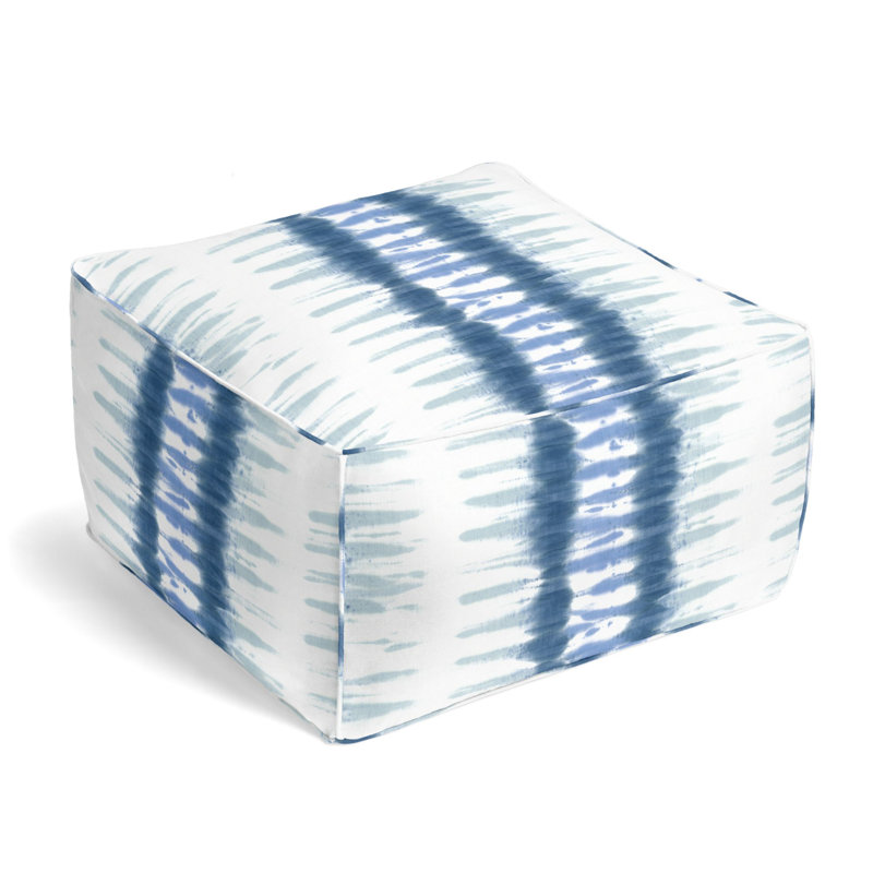 Upholstered Pouf, Indigo Rayon/Viscose/Linen Blend