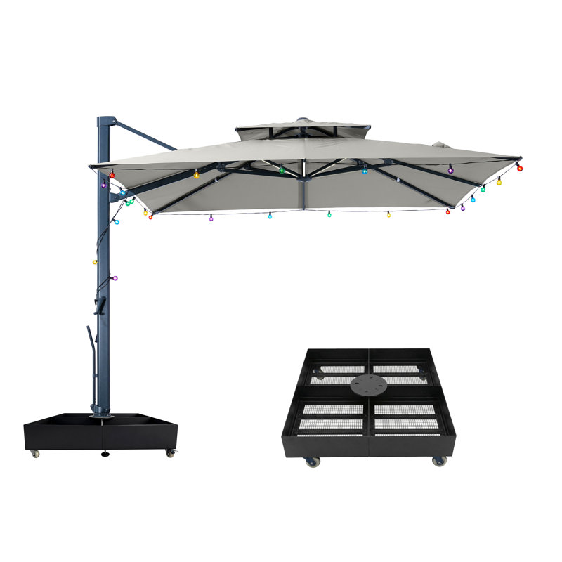Parasol lumineux en porte-à-faux 10X10ft, L 119 po x P 119 po, Gris