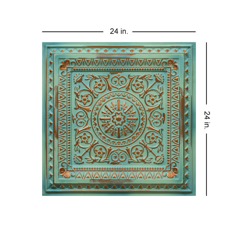 Natural Patina 24'' PVC Ceiling Tile with Ornate Design
