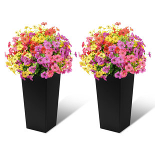 Artificial Violet Ball Topiary Trees With Black Pot,Fake Flower Bushes Plants For Lawn Yard Garden Porch(Set Of 2) (Set of 2)