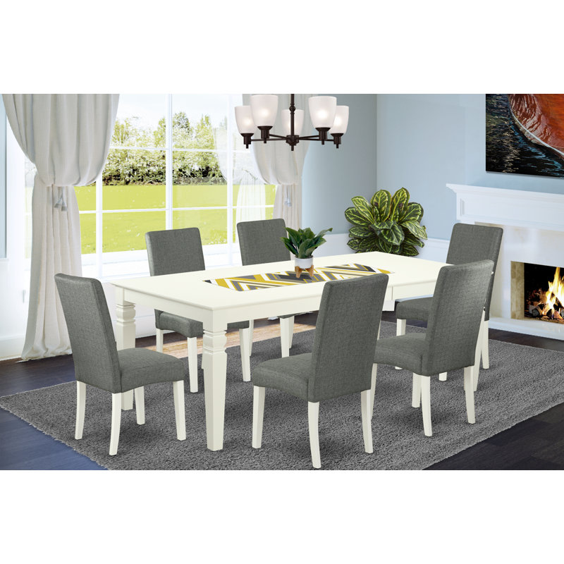 Ensemble de table de salle à manger 7 pièces moderne composé d'une table rectangulaire en bois avec feuille papillon et 6 chaises Parson