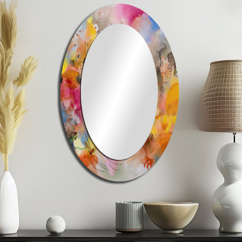 Tourbillon coloré bleu, jaune et orange I - miroir minimaliste, miroir mural unique orange, impression d'art en métal, Ovale