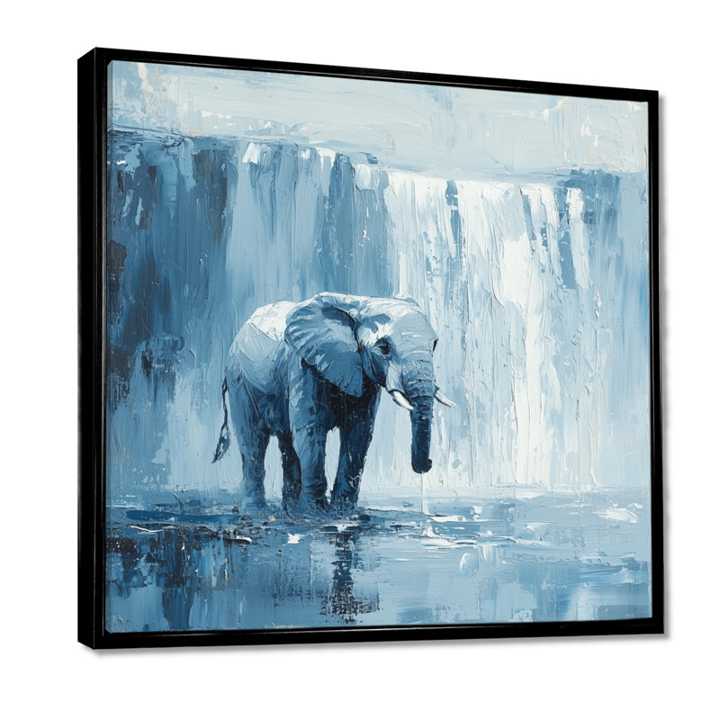 Harbaugh, éléphant monochrome et la chute d'eau II - éléphant, art mural, H 16 po x l 16 po, Impression encadrée flottante